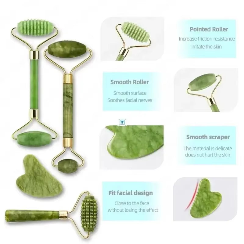 Natural Jade Roller Massager for Face Roller Facial Lifting Anti-Wrinkle Gua Sha Jade Stone Face Massager Beauty Skin Care Tool