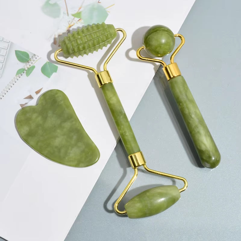 Natural Jade Roller Massager for Face Roller Facial Lifting Anti-Wrinkle Gua Sha Jade Stone Face Massager Beauty Skin Care Tool