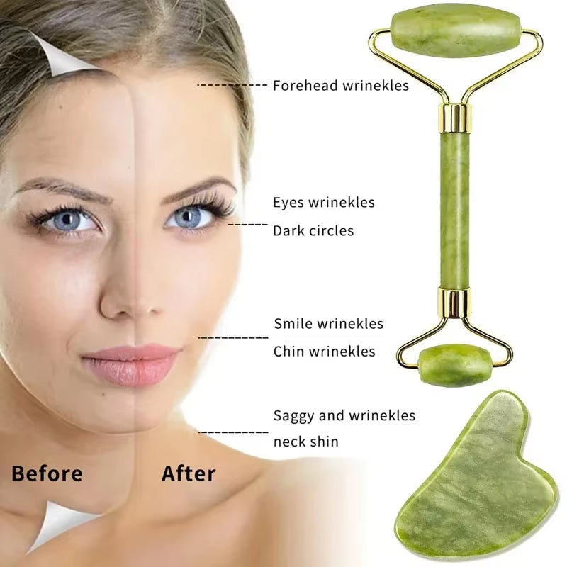 Natural Jade Roller Massager for Face Roller Facial Lifting Anti-Wrinkle Gua Sha Jade Stone Face Massager Beauty Skin Care Tool