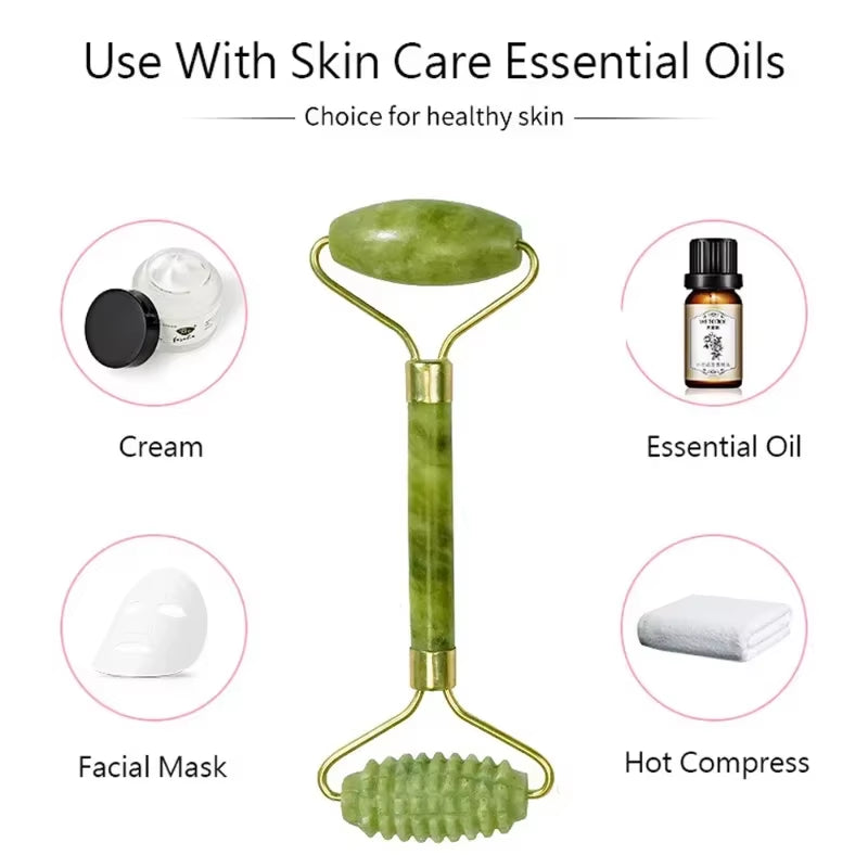 Natural Jade Roller Massager for Face Roller Facial Lifting Anti-Wrinkle Gua Sha Jade Stone Face Massager Beauty Skin Care Tool