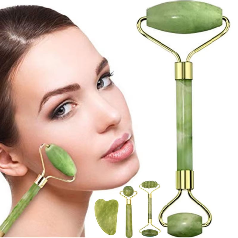 Natural Jade Roller Massager for Face Roller Facial Lifting Anti-Wrinkle Gua Sha Jade Stone Face Massager Beauty Skin Care Tool