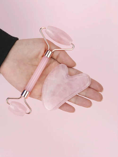 Natural Jade Face Roller Gua Sha Scraper Set Face Neck Body Skin Care Beauty Tool Portable Rose Quartz Facial Massager Tool
