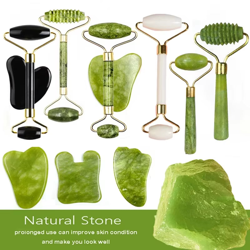 Gua Sha Massage Tool Set Natural Stone Face Neck Massager Jade Roller SPA Body Care Visage Rouleau De Massage Soin De Visage